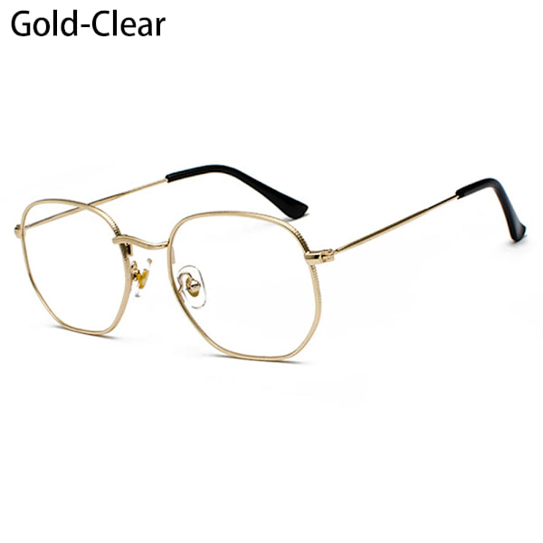 Små fyrkantiga solglasögon Hexagon solglasögon Dam Märke Designer Män Metallbåge Körning Fiskeglasögon UV400 Coola strandglasögon Gold-Clear