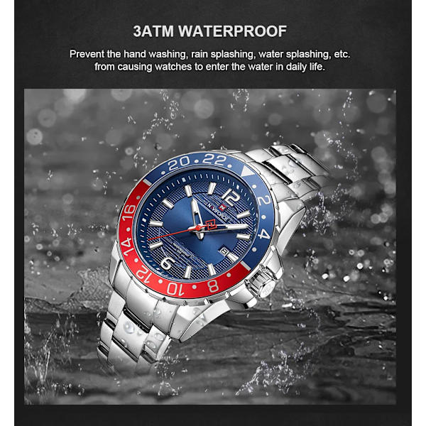 Naviforce Casual Märke Watch Watch i rostfritt stål för män Kvarts datumklocka med lysande visare Relogio Masculino SSW-BOX