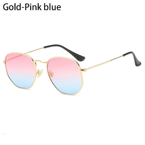 Polygon Solglasögon Metall Solglasögon Liten ram Fyrkantiga solglasögon för män Kvinnor UV-skyddsskydd Glasögon Modeaccessoar B-Pink blue