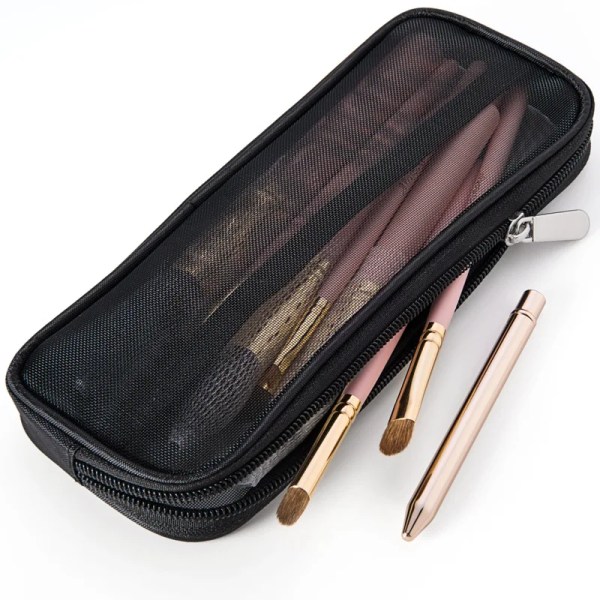 Sminkborste Case Kosmetisk Toalettväska Organizer för män Kvinnor Skönhetsverktyg Mesh Dopp Kit Pouch Wash Förvaringstillbehör Black