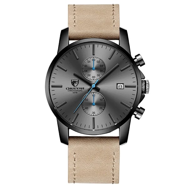 2021 Watch CHEETAH Märke Mode Sport Kvartsklockor Herr Läder Vattentät Chronograph Clock Business Relogio Masculino Leather Grey
