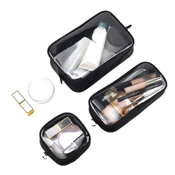 Vattentät Rese Svart Klar Kosmetikväska Bärbar Toalettväska Transparent Sminkborste Case Organizer S