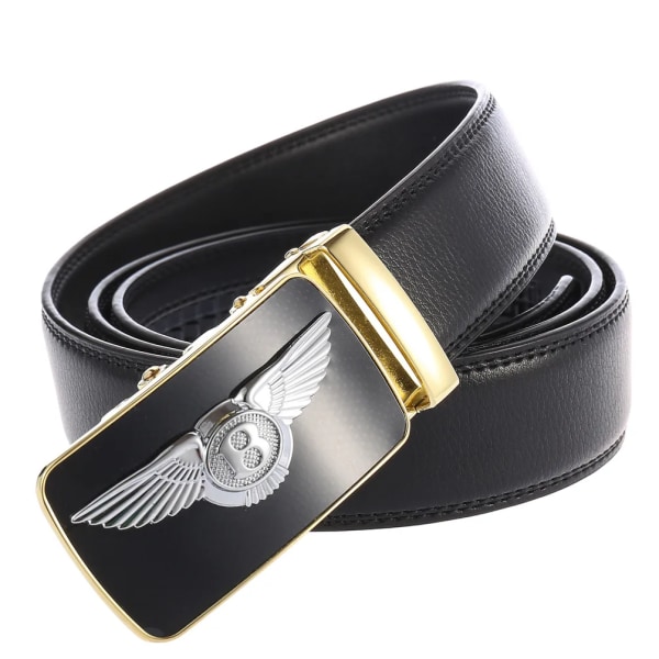 Män Bälte Hane Äkta Läder Bältesrem Kända märke Lyx Automatisk Spänne Svarta Bälten för Herr Cummerbunds Cinturon Hombre Gold Black 130cm