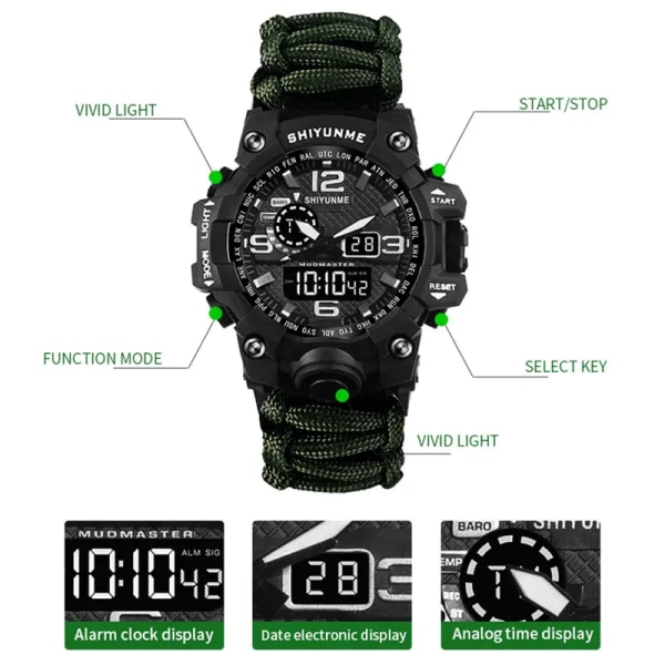 SHIYUNME Märke Herr Sportklockor Modekompass Vattentät LED Digital Watch Man Militär Watch Relogio Masculino Watch grey