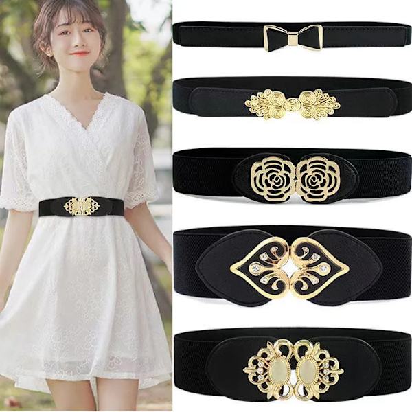 65cm Dammode Elastisk Klassisk svart midjeband Bred midja Stretchbälte för kvinnor Cinch Accessoarer Klänning Kappa Klädbälte Rectangle black 65cm(65cm-85cm)