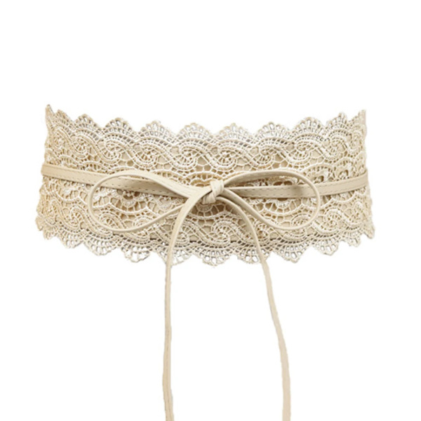 Dam midjeband Bred korsett Spetsbälte Kunstläder Spets Midjeband Damklänning Midjeband Enfärgad Slim Fit Bälten Rosett Beige