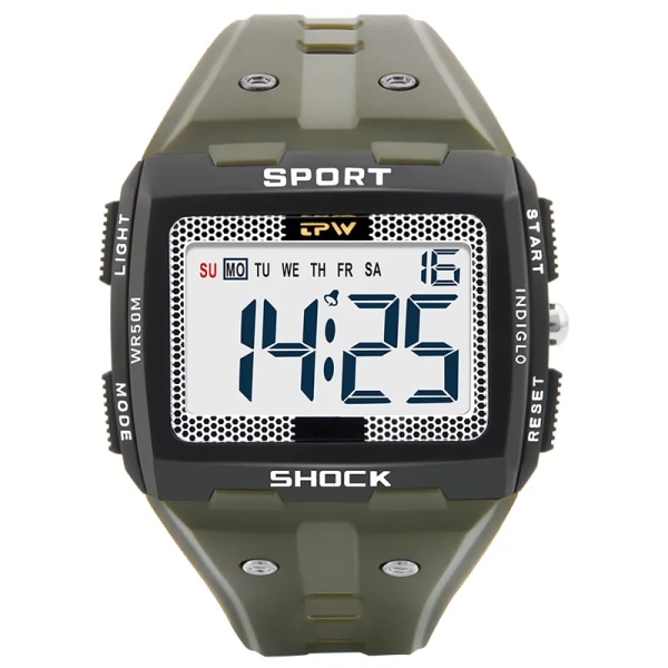TPW Oversized Digital Watch Big Numbers Lätt att läsa 5ATM Vattentålig Army Green