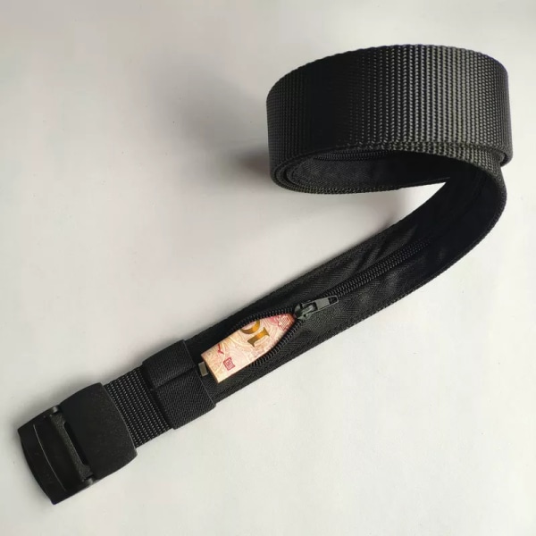 Män utomhusresor Multifunktionell nylon canvas bälte Dragkedja Handväska gömmer pengar Taktiskt bälte Stöldskydd Black 120cm