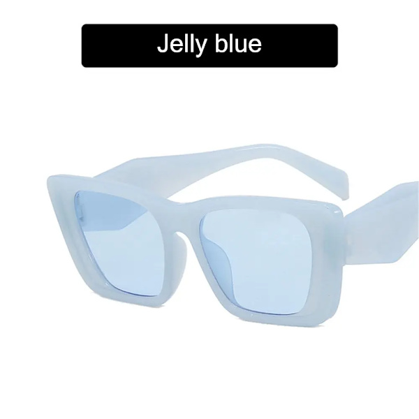 Mode Fyrkantiga Solglasögon Kvinna Vintage Cat Eye Design Solglasögon Kvinna Man Personlighet Cool Retro Svart Cateye Oculos Jelly blue
