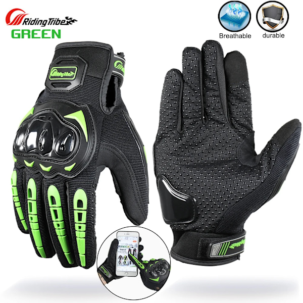 Motorcykelhandskar för män och kvinnor, helfinger, åkhandskar, moto, sommar, vinter, motocross, fårskinns läderhandskar, Guantes-handskar MCS17 Green M