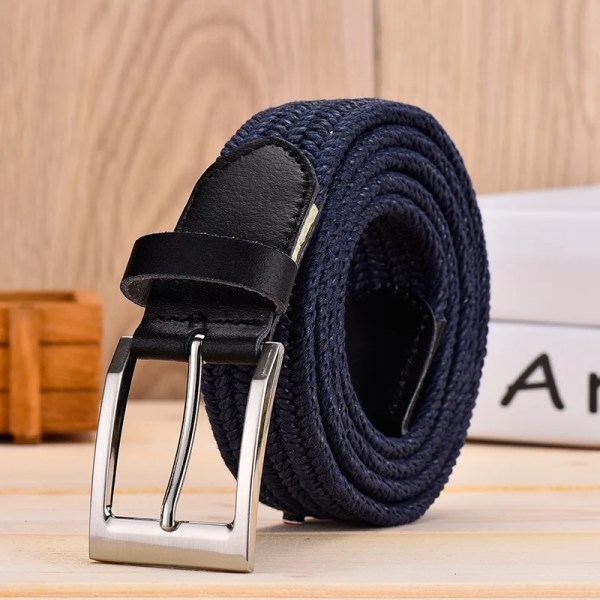 Läderbälte för män för elastiskt rep vax Canvas flätat vävt stretchbälte med lång midja 3,5 CM Cowskin Bälte Toppspets för män 95-160 CM Black 95CM