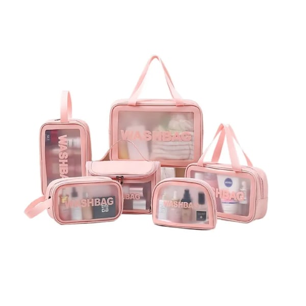 Transparent kosmetikväska PVC Kvinnor Dragkedja Genomskinliga sminkväskor Case Resesmink Organizer Förvaring Badkar Toalettväska Tvättväska Middle Pink 2