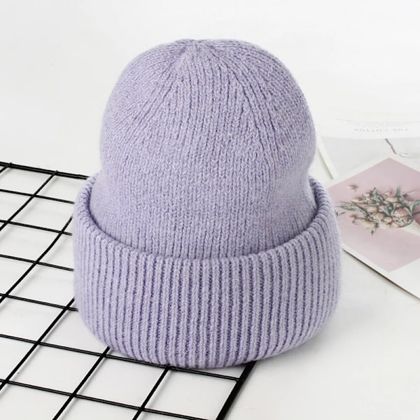 Visrover 9 Färger Unisex Solid Färgade Mössor Vinterhatt För Kvinna Stickad Bonnet Acryl Kvinna Höst Varma Skullies 4-lurex light purple