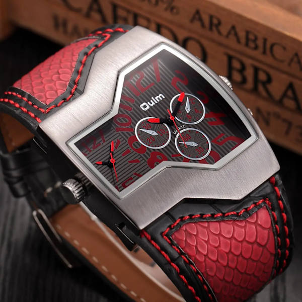 Oulm HP1220 Watch Personlig rem Big Dial Klockor Herr Watch utomhus Lyx Herr Quartz Armbandsur reloj hombre Red