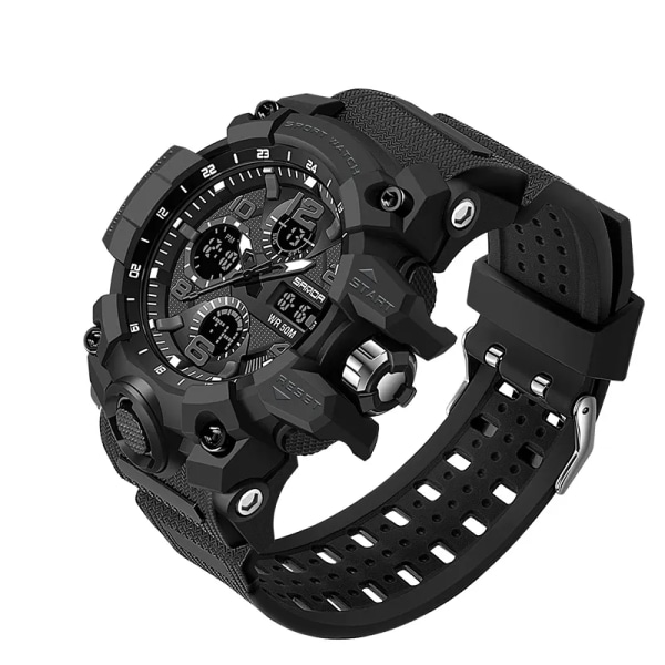 2021 SANDA Sports Military Herrklockor Vattentät Dual Display Quartz Armbandsur För Manklocka Stoppur Relogios Masculino Black Black