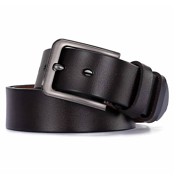 Plus Size 105 110 120 130 140 150 160 170cm Bälte för män Kvinnor Äkta läder Legering Metall Pin Spänne Midja Betls Remmar 2023 Black 115cm