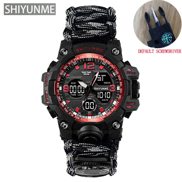 Utomhus Survival Military Watch Vattentät Multifunktionell Survival Kit Militär Taktisk Paracord Watch Compass Watch Red