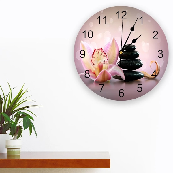 Spa Stenar Blomma Väggklocka Modern Design Hem Vardagsrum Kontor Café Dekoration Konst Väggklocka LEO04801