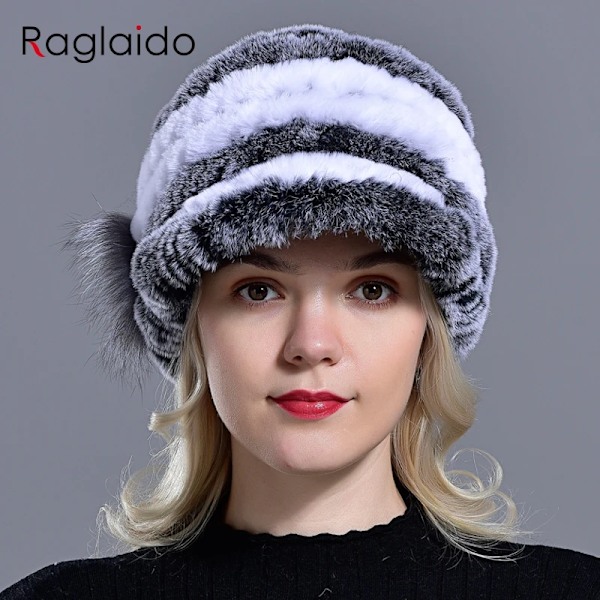 RaglaidoCap Mössor för Kvinnor Vinter FloralRex Hatt Elastiska Mössor Varma Mode Dam Snöhatt Lq11205 grey white