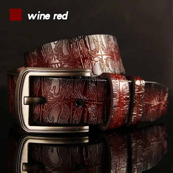 HREECOW Designerbälten Herr Högkvalitativt manligt bälte Äkta läderrem Lyx Kända märke Krokodilnål Spänne Ceinture Homme Wine red 100cm