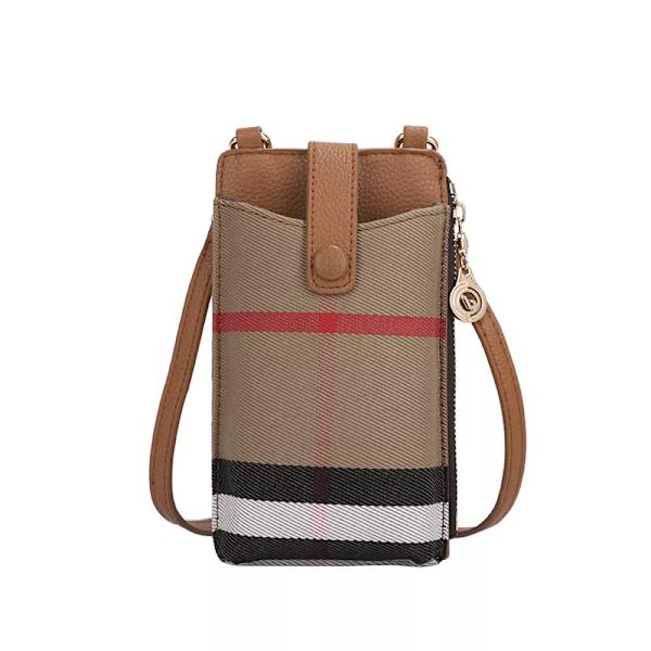 Mini Casual Canvas Telefonväska Ny Kvinnor Lattice Lyxig Liten Axelväska Mode Trend Crossbody Bag Tan