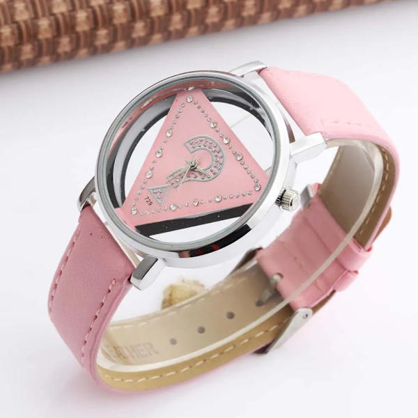 Womage Dam Klockor Dam Klockor Mode Triangel Klockor Dam Transparent Klockor Quartz Armbandsur Läder reloj mujer 14729white