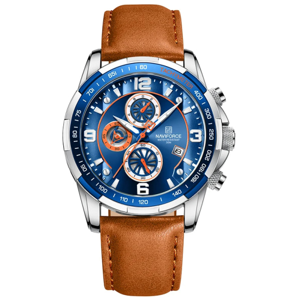 Toppmärke NAVIFORCE klockor för män Vattentät läder Quartz Watch Kronograf Sportarmbandsur Lysande manlig klocka S BE O