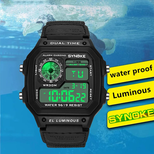 Män Sportklockor Vattentät Retro Digital Watch För Herr LED Elektronisk Klocka Design Nylon Militär Armbandsur Watch Hombre All Army Green