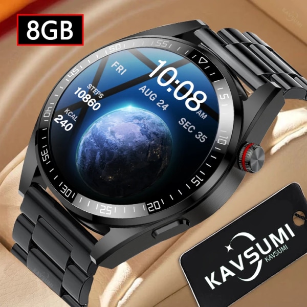 Ny Bluetooth Call Smart Watch 454*454 AMOLED 1,39 tums watch Visa alltid tiden 8GB lokal musik Smartwatch Herr Mesh Belt Black Original box