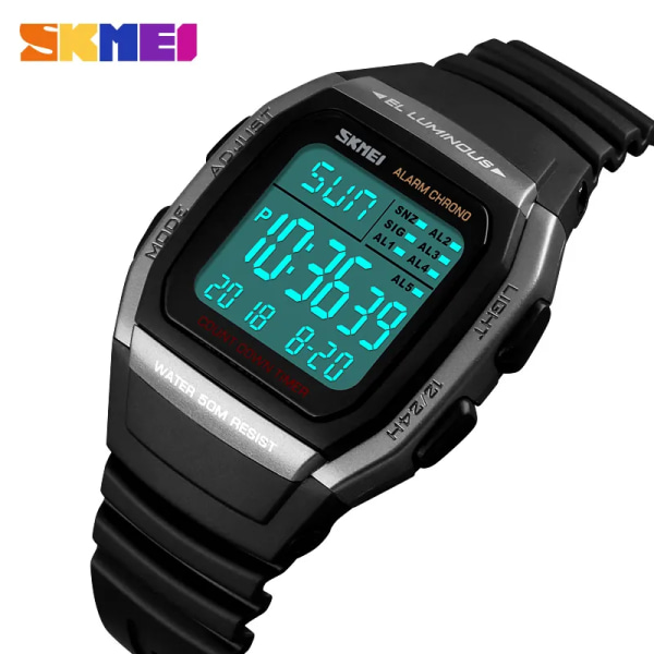 SKMEI 1278 Sport Herrklockor Digital Dual Time LED Countdown Herr Armbandsur Casual Utomhus Vattentät Man Klocka montre homme Army Green