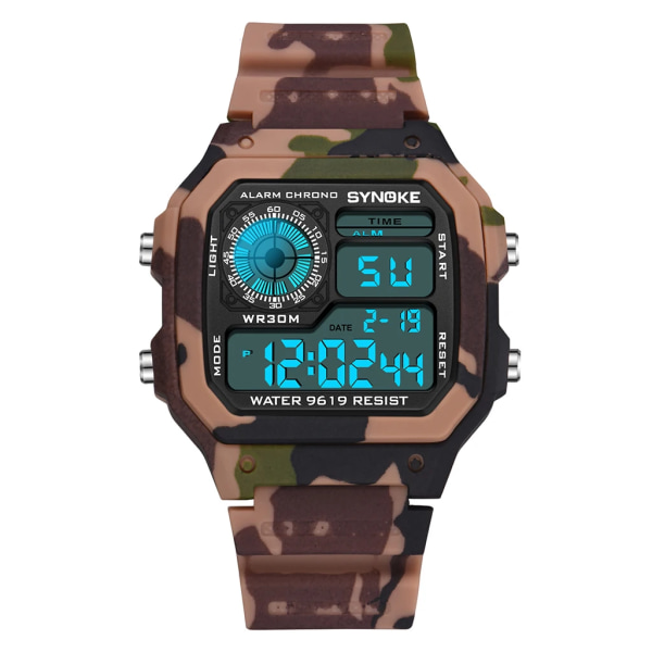 Digital Watch Herr SYNOKE Sportklockor För Herr Nylon Vattentät Väckarklocka Multifunktionsarmbandsur Relogio Masculino Camouflage Brown