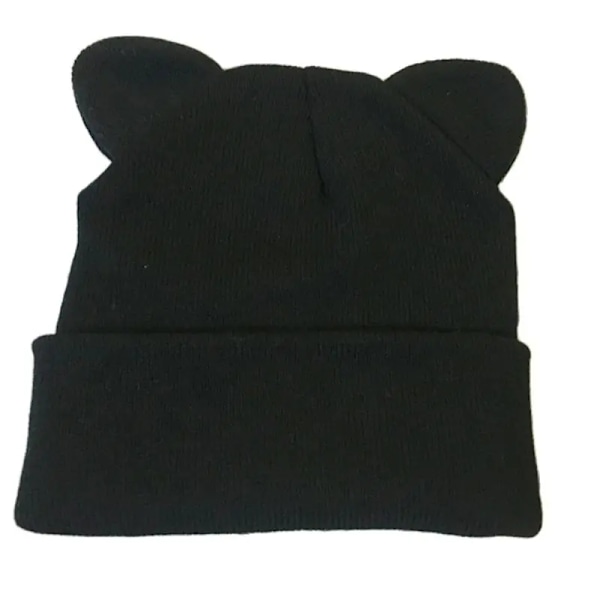 Snygga Kattöronmössor för Kvinnor Stickade Vintermössa Mjuk Varm Virkad Dammössa Enfärgad Casual Beanie solid style black