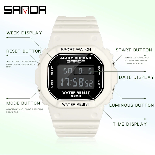 SANDA Brand Digital Watch Lyx G Style Elektroniska Klockor Watch För Kvinnor Män Stoppur Countdown Armbandsur 293 Pink