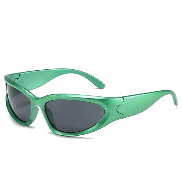 Populära damsolglasögon 2022 Punksolglasögon Unika sportsolglasögon män UV400 Goggle Shades Spegel Färgglada Y2k-glasögon green As shown