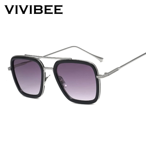 VIVIBEE 2023 fyrkantiga män Edith Solglasögon Vintage Tony Stark Silver Metallbåge Blå lins Glasögon Mode Dam Steampunk Eyewear 7 Clear Clear AS PICTURE