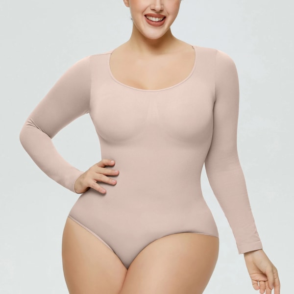 NYHET Långärmad Body Shapewear För kvinnor Sömlös magkontroll Body Shaper Stretchy Smooth Out Shaper Jumpsuit Bodysuits Beige XXL