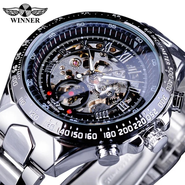 Vinnare Mekanisk Sport Design Bezel Golden Watch Herrklockor Toppmärke Lyx Montre Homme Klocka Herr Automatisk Watch GMT107