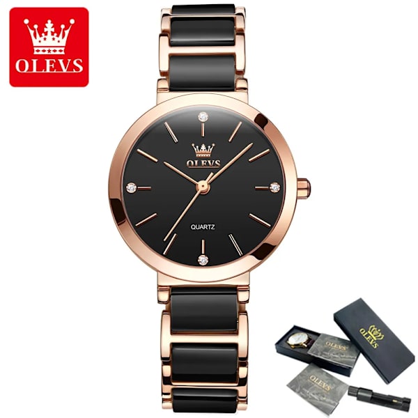 OLEVS Creative Fashion Dam Klockor Rose Gold Dam Armband Klockor Reloj Mujer Waterproof Quartz Watches Dam Svarta Black