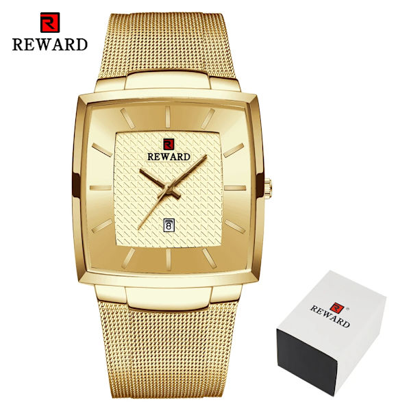 REWARD Mode Blå Herrklockor 2023 Ny Topp Watch Herr Business Vattentät Quartz Armbandsur i rostfritt stål Golden(.403)