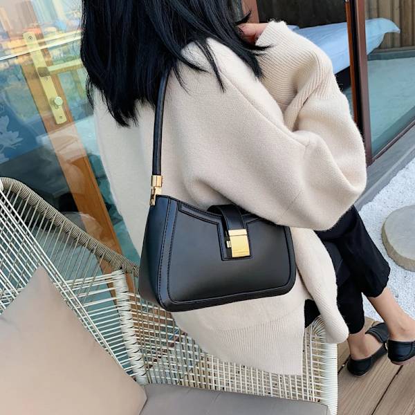 VÄNSTERSIDA Axelväskor för kvinnor Enfärgad PU-läder Trend Lock Handväskor Liten handväska Hand Dam Designer Dragkedja Clutch Red 25cmx16mx7cm