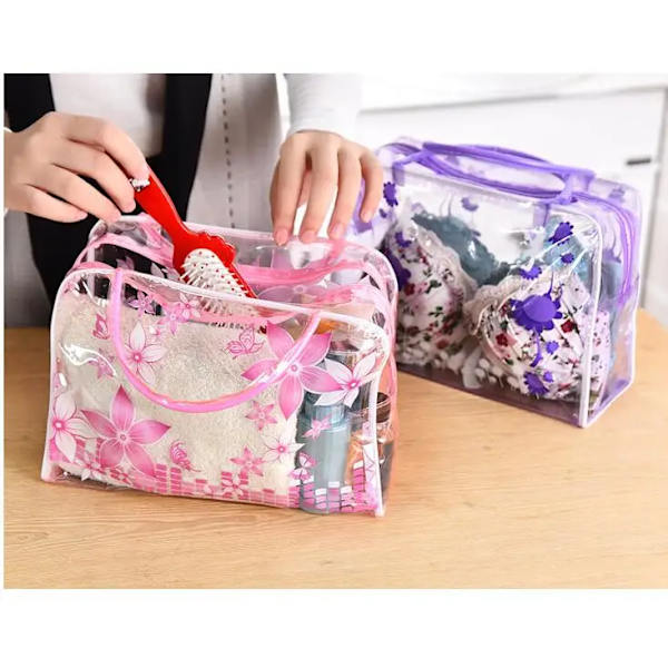 Kvinnor Blomma PVC Transparent kosmetisk väska Mode Tjej Resor Smink Toalettväskor Smink Organizer Case Tygväska Purple