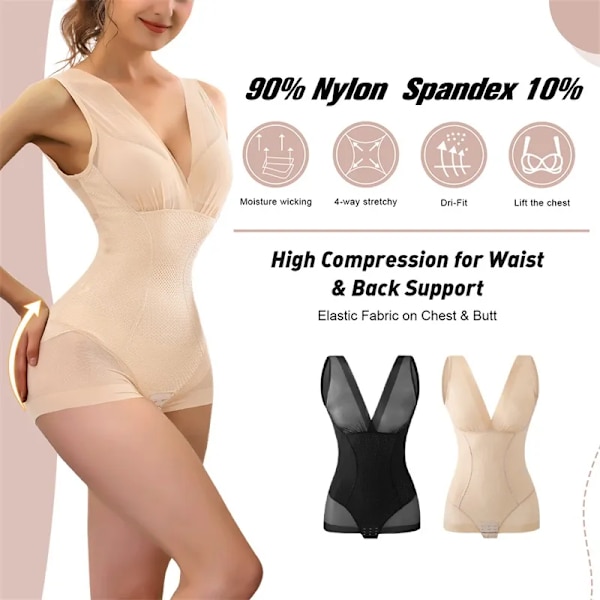 Flarixa Sexig Mesh Shapewear Kvinnor Body Push Up BH Redress Linne Waist trainer Tummy Tuck BodyShaper Transparent Underkläder Black M(45-53kg)