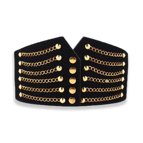 Deepeel 10 cm Bred Dammode Slim Korsett Cummerbunds Elastiska bälten Nit Midjeband Damrock Päls Högt midjebälte Tillbehör Black 67-87cm