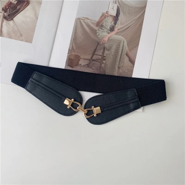 Kvinnligt brett midjeband Enkelt metallspännebälte för kvinnor Enkelt elastiskt band Cinch midjebälte Kostym Tröja Klädtillbehör black 67 cm