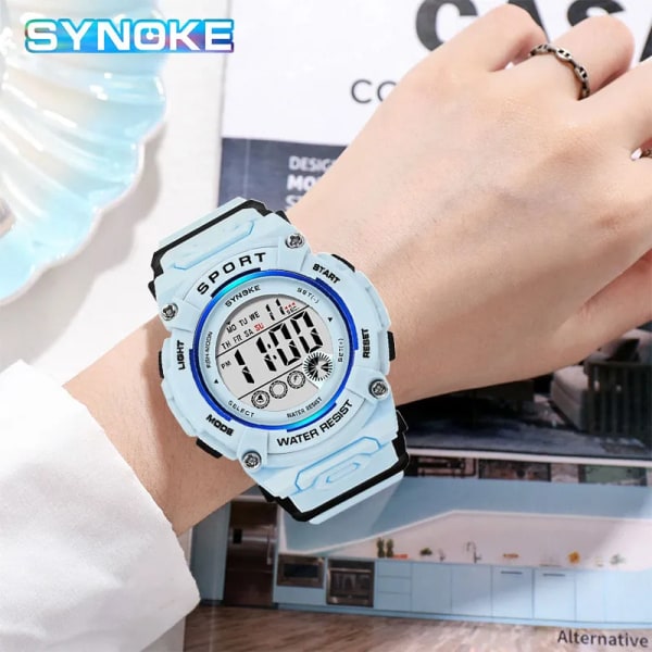 Mode Lyx Dam Klockor 50M Vattentät Utomhussport Elektrisk klocka Multifunktionell Dam Digital Watch reloj hombre sky blue