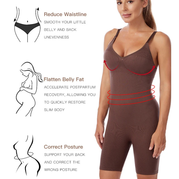 Shapewear för kvinnor Tummy Control Bodysuit Mid Thigh Butt Lifter Body Shaper Shorts Bantning Body Shaper Korsett Leggings Dagligen Coffee M