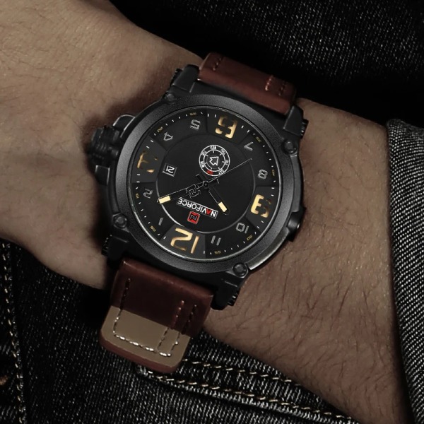 NAVIFORCE Top Lyx Märke Herr Sport Militär Quartz Watch Man Analog Date Clock Läderarmband Armbandsur Relogio Masculino BWB BOX