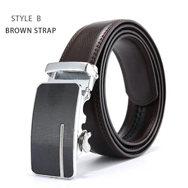 Automatiskt spänne äkta läderbälte för män Svart koläderbälte för män Business Man Designer automatiskt spänne STYLE B Brown Strap 120cm