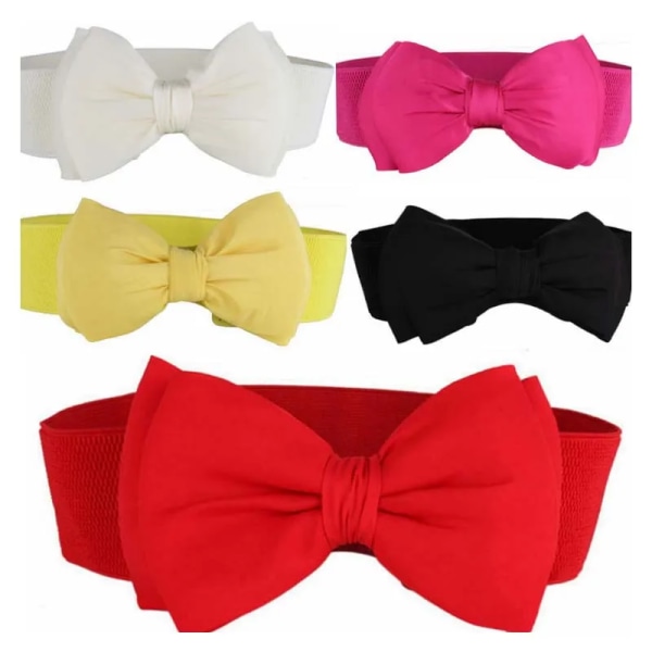 Elegant Sweet Bow Elastiska cummerbunds Bred stretchklänning Midjeband Bälte kvinnor tjej Flickor Kläder Accessoarer satin rosett bälte yellow One Size