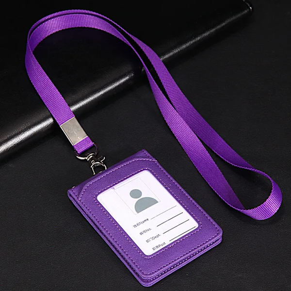 Unisex enfärgad korthållare Halsrem med nyckelbricka Hållare Personal ID-kort Buss ID-hållare Kreditkortshållare A-purple
